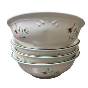 Vtg Pfaltzgraff Winterberry Soup Cereal Bowls 5 7/8" Holly & Berries Set Of 4